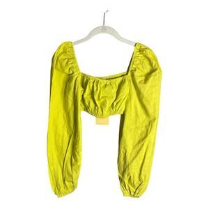 Charlie Holiday Neon Yellow Long Sleeve Cropped With Elastic Trim Size 4